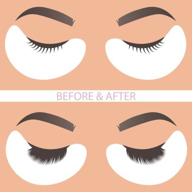 El kirpik uzantıları vektör çizim çekilmiş. Düz kirpik uzatma çizimi: önce ve sonra.