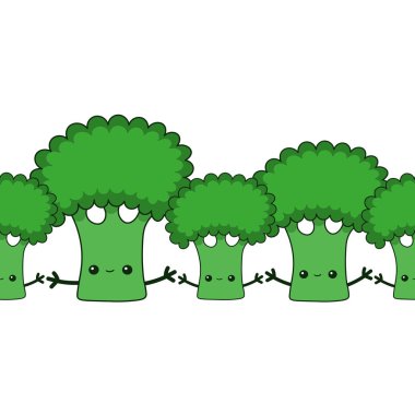 Elle çizilmiş kawaii brokoli sonsuz desen. Çizgi film düz brokoli klip sanat garland.