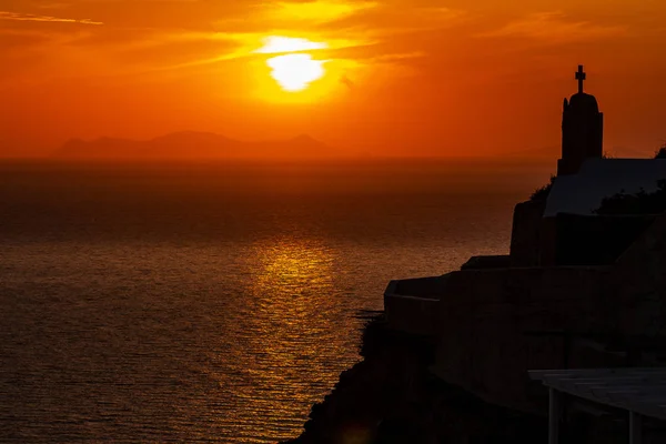 Силуэт Заката Oia Santorini Greece — стоковое фото