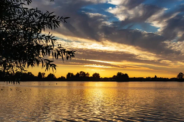 Schöner Sonnenuntergang See Zoetermeerse Plas — Stockfoto