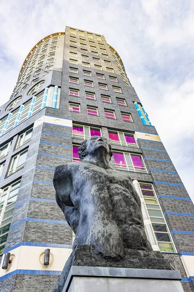 Vista Del Muzentoren Con Estatua Haya Países Bajos — Foto de Stock