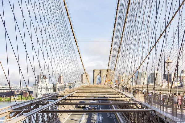 Vue Sur Partie Ville Brooklyn Entre Les Câbles Acier Pont — Photo