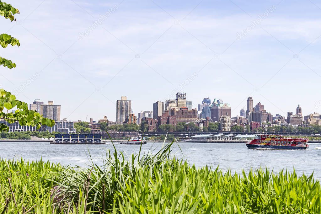 View from Manhattan on the East River with in the background Brooklyn Heights, New York, United States