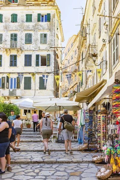 Les Rues Colorées Touristiques Ville Corfou Corfou Grèce — Photo