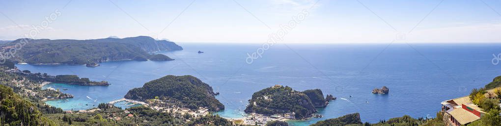 Panorama picture of the seaside resort of Paleokastritsa on Corfu, Greece