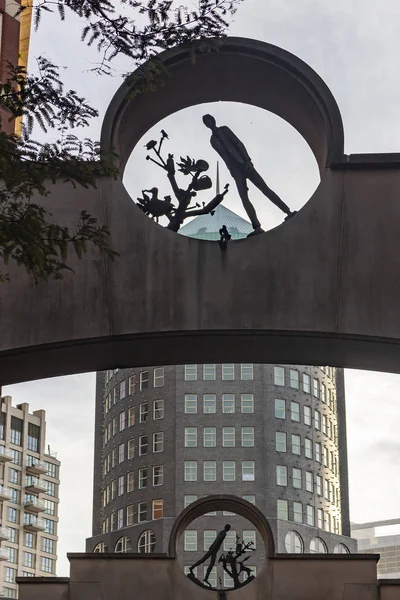 Vistas Del Muzentoren Través Los Arcos Artísticos Sobre Muzestraat Haya — Foto de Stock