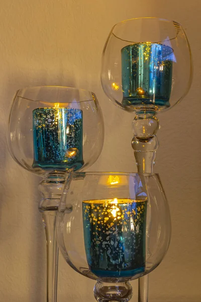 Three Glass Candle Holders Mood Lights Zoetermeer Netherlands — Stock Photo, Image