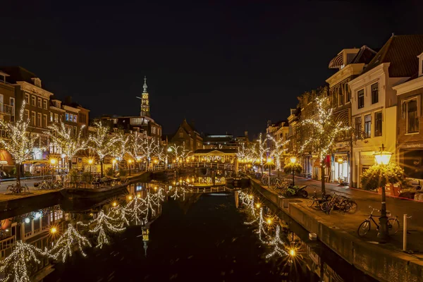 Night Shot Karnemelksebrug New Rhine Decorated Christmas Lights View Koornbrug — Stock Photo, Image