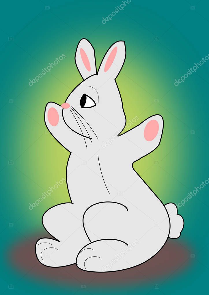 A funny little rabbit against a green background.