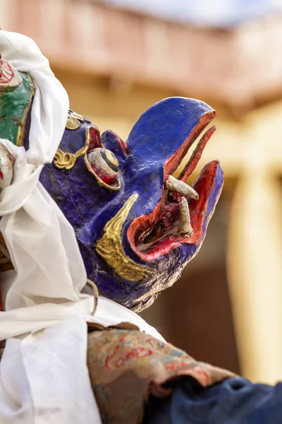 Korzok Ladakh India July 2012 Unidentified Monk Garuda Mask Bird — Stock Photo, Image