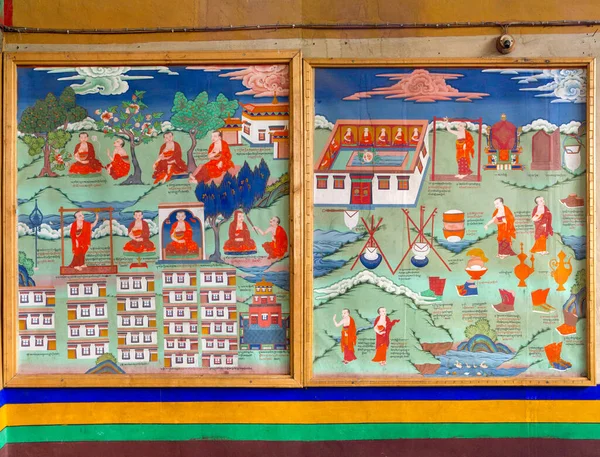 Leh Ladakh India Aug 2012 Murals Illustrating Rules Monastic Life — Stock Photo, Image