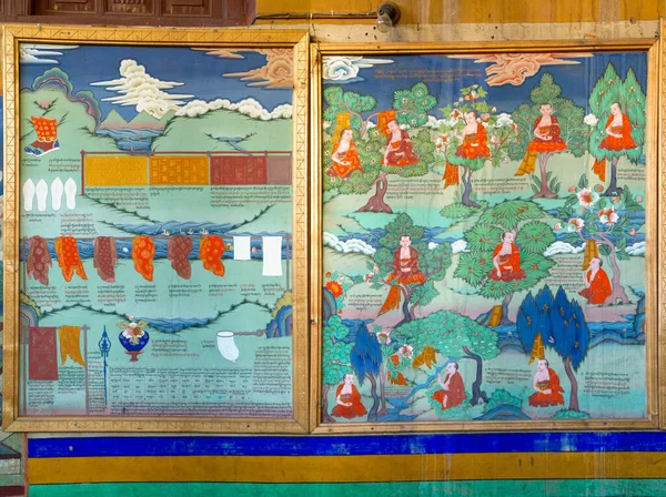Leh Ladakh India August 2012 Murals Showing Rules Monastic Life — 图库照片