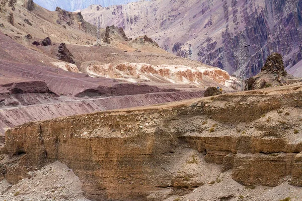 Líneas Alto Voltaje Tierra Lunar Lamayuru Pintoresco Paisaje Montañoso Sin —  Fotos de Stock