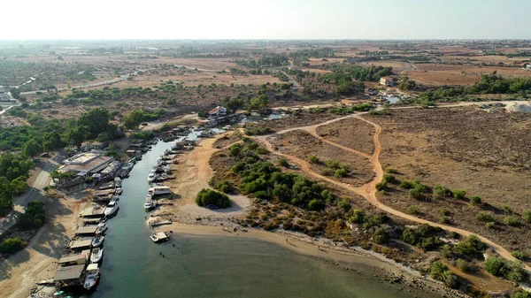 Luftaufnahme Des Flusses Liopetri Bis Zum Meer Potamos Liopetriou Famagusta — Stockfoto