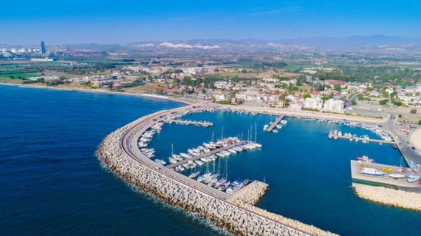 Flygfågelperspektiv Zygi Fiskeby Hamn Larnaca Cypern Fiskebåtarna Förtöjda Hamnen Med — Stockfoto