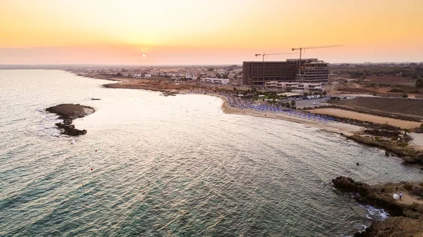 Aerial View Coastline Sunset Landmark Beach Agia Thekla Ayia Napa — Stock Photo, Image