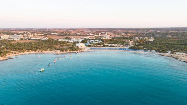 Vista Aérea Olho Pássaro Praia Landa Ayia Napa Famagusta Chipre — Fotografia de Stock