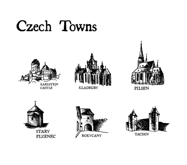 Słynne Czeskie Miasta Ilustracja — Wektor stockowy