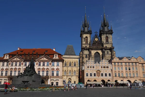 Plaza Ciudad Vieja Prag Con Monumento Jan Hus Prague República — Foto de Stock