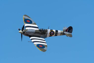 SOUTHPORT, UK JULY 8 2018:  A photograph documenting a Hawker Hurricane of Battle of Britain Memorial Flight performing at the annual Southport Airshow clipart