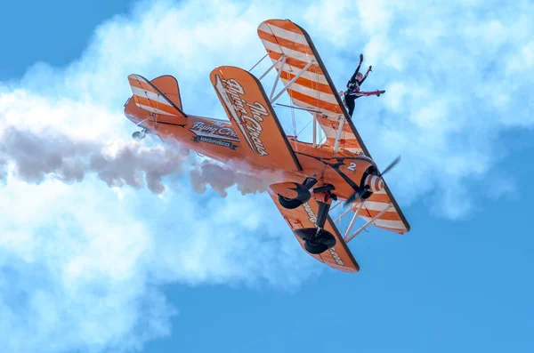 Southport July 2018 Two World Famous Aerosuperbatics Wing Walkers Flying — Stock Photo, Image