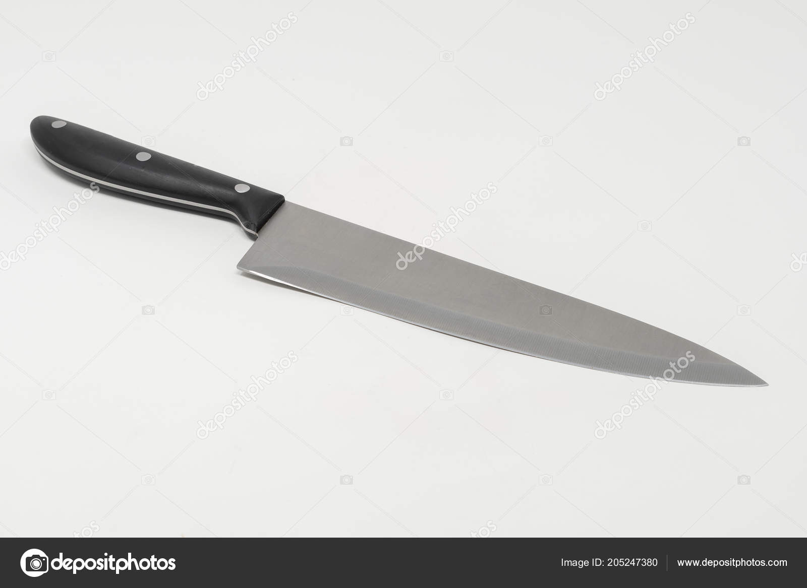 Angled Stainless Steel Kitchen Knife Set White Background Stock Photo