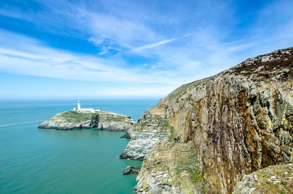 Vue Célèbre Phare South Stack Près Holyhead Anglesey Pays Galles — Photo