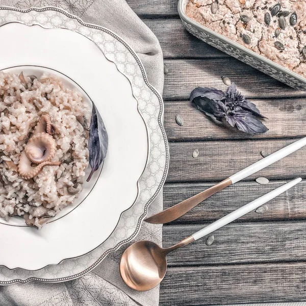 Mantar ve ahtapot risotto