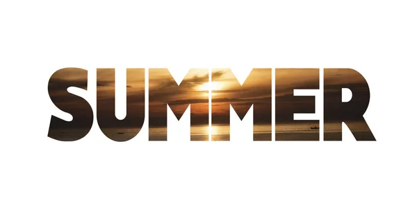 Wort Sommer Mit Natürlichen Hintergrundbildern Doppelbelichtung Isoliert Auf Weiß — Stockfoto