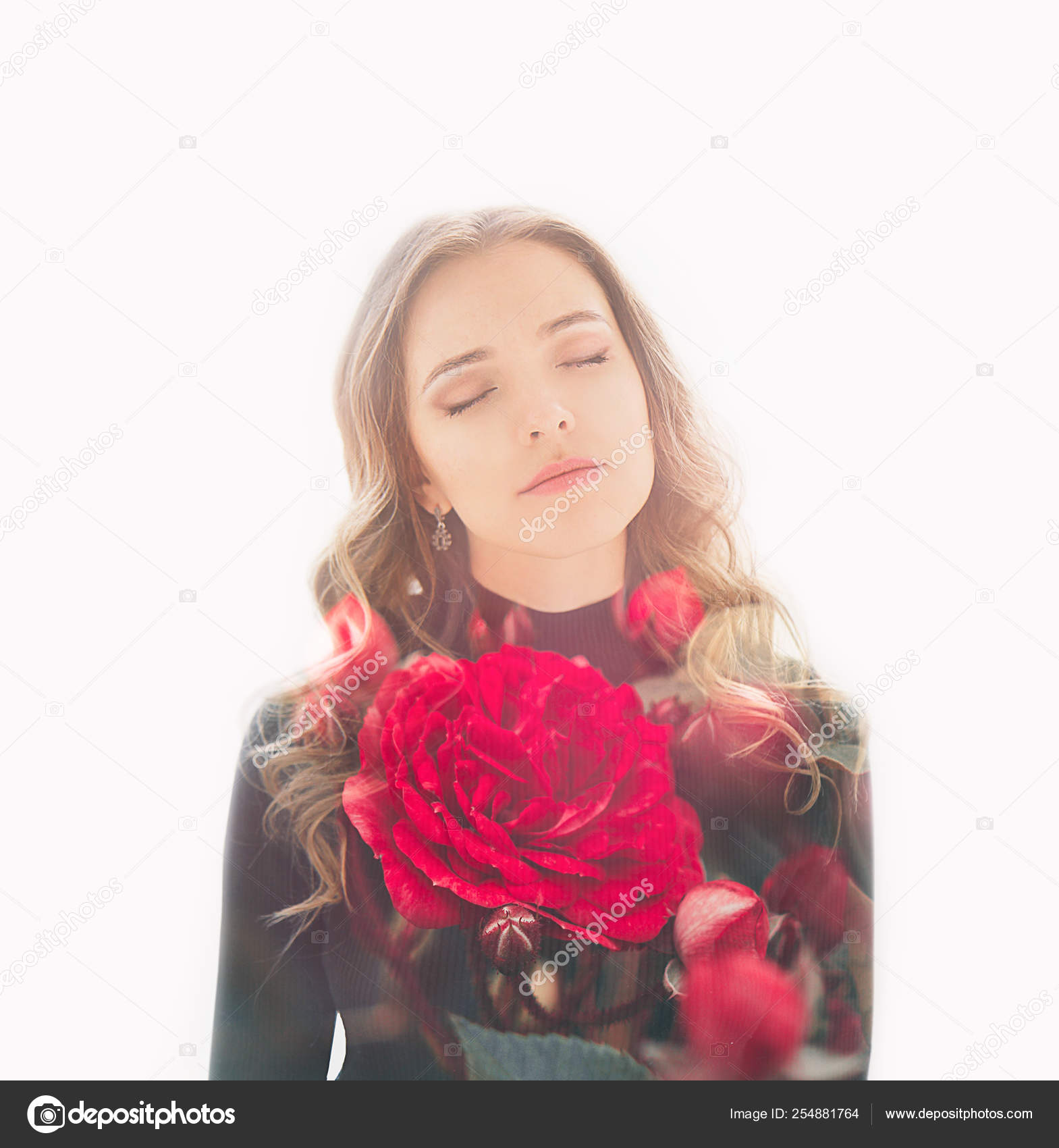 Double Exposure Portrait Young Dreamy Woman Combined Photograph Garden Roses Stock Photo By C Nordbird 254881764