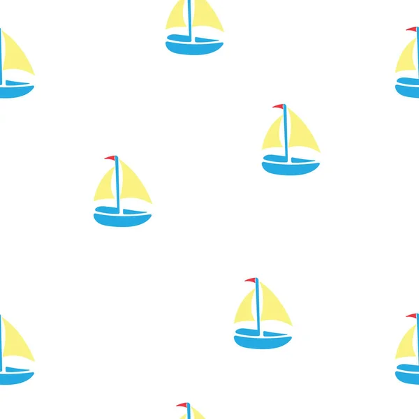 Шаблон Милый Детский Корабль Парусами Текстиля Обоев — стоковое фото