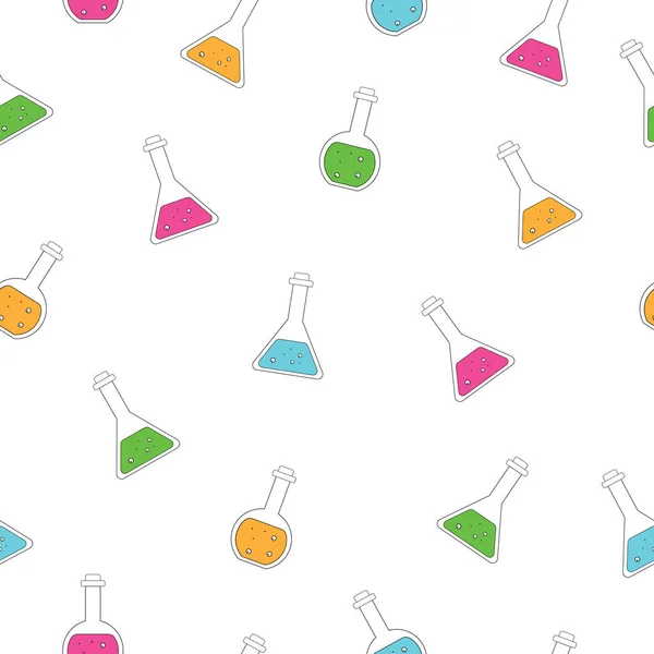 Pattern - chemical flasks with color solutions, round and triangular.