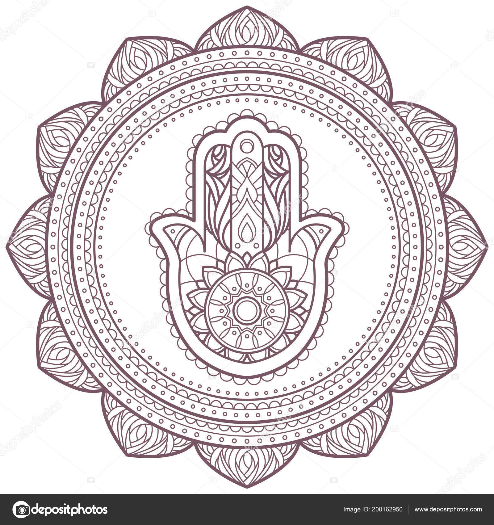 Circular Intricate Mandala Hamsa Hand Designed Coloring Pages Books Stock Vector Image By C Cairo White