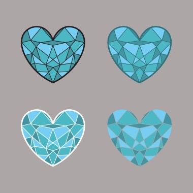 Turquise renkli çeşitli anahatları ile izole kalp vektör çizim