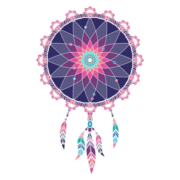 Atrapasueños Multicolores Aislados Con Plumas Sobre Fondo Blanco — Vector de stock