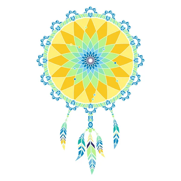 Isolated multicolored dream catcher with feathers on white background