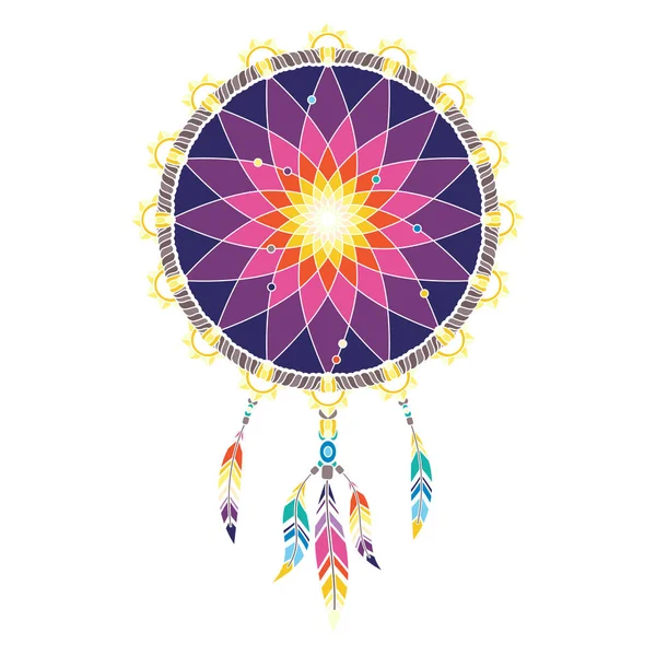 Isolated Multicolored Dream Catcher Feathers White Background — Stock Vector