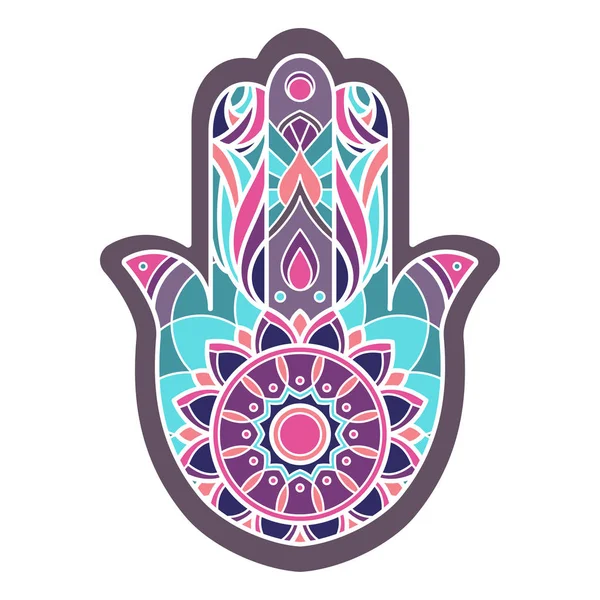 Mano Hamsa Multicolor Aislada Sobre Fondo Blanco — Vector de stock