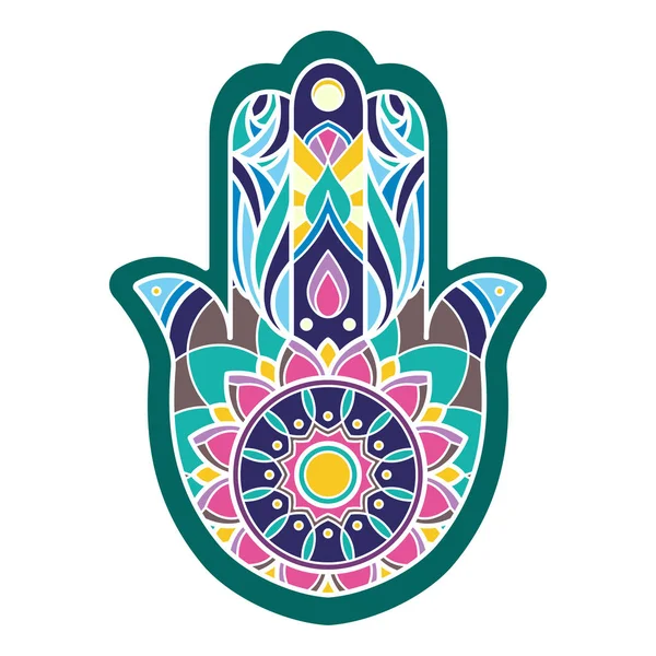 被隔绝的多彩多姿的 Hamsa 手在白色背景 — 图库矢量图片