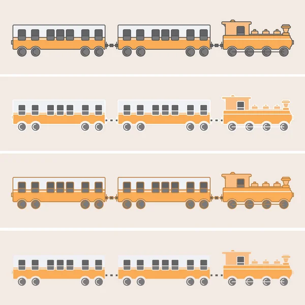 火车与两辆马车橙色色调和各种轮廓 — 图库矢量图片