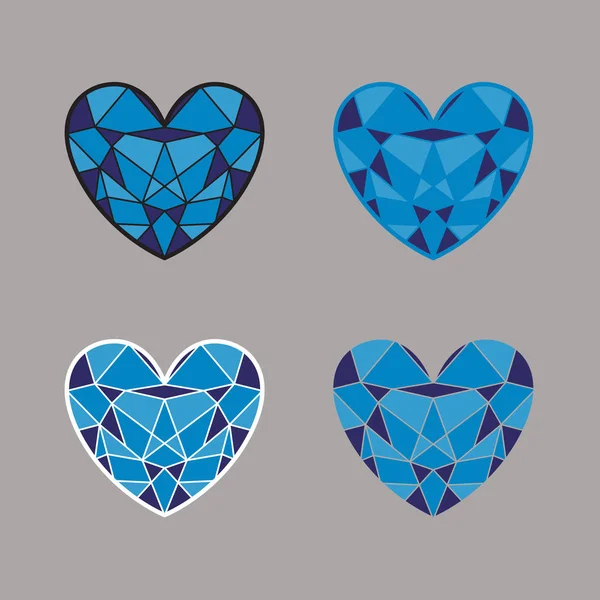 Mavi renkli çeşitli anahatları ile izole kalp vektör çizim