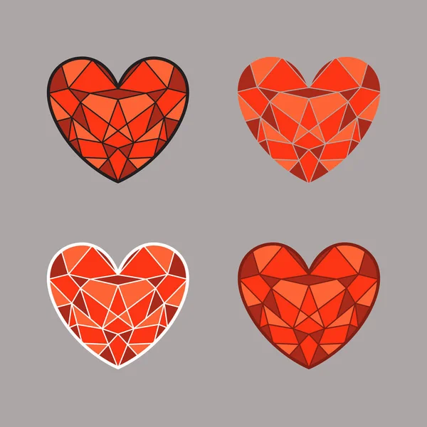 İzole kalp kırmızı renkli çeşitli anahatları ile vektör çizim