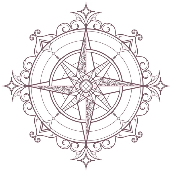 Čárová Grafika Kruhové Složitá Mandala Tvaru Kompas Určen Pro Obarvení — Stockový vektor