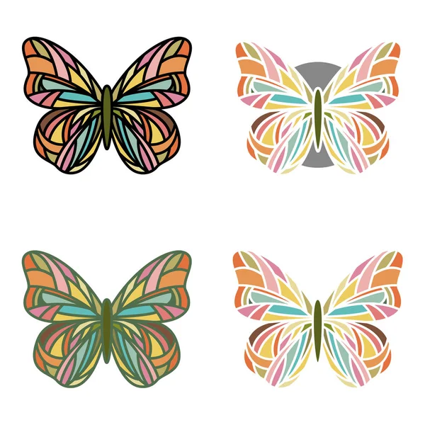 Collezione Farfalle Multicolori Con Quattro Diverse Linee Artistiche — Foto Stock