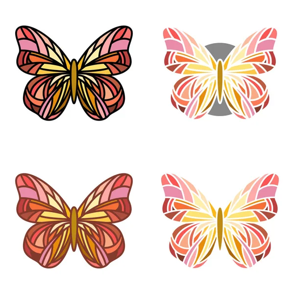 Collection Papillons Multicolores Avec Quatre Arts Ligne Différents — Photo