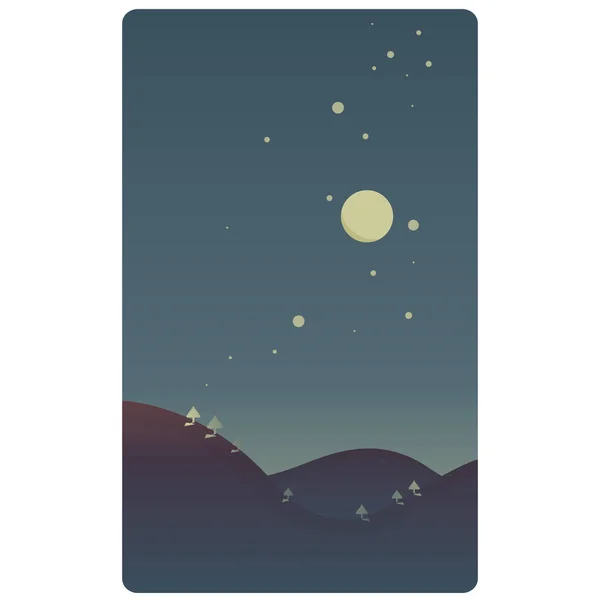 Einfache Gestaltung Einer Nächtlichen Landschaft Mit Mond Sternen Und Bäumen — Stockfoto