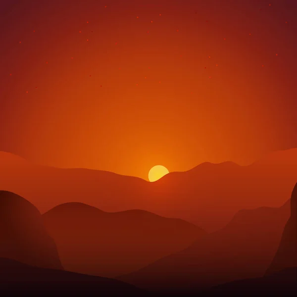 Diseño Vectorial Simple Del Paisaje Del Atardecer Tonos Naranjas —  Fotos de Stock