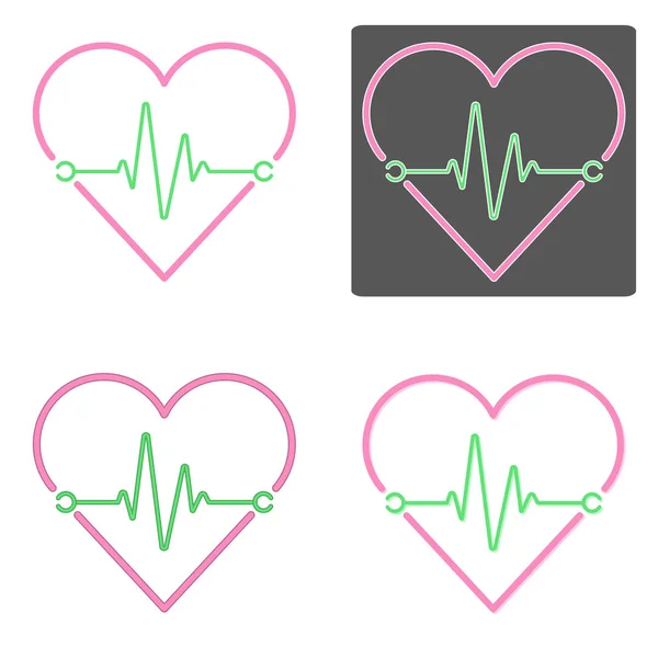 Flat Design Vectors Heartbeat Pink Green Color — Stock Vector