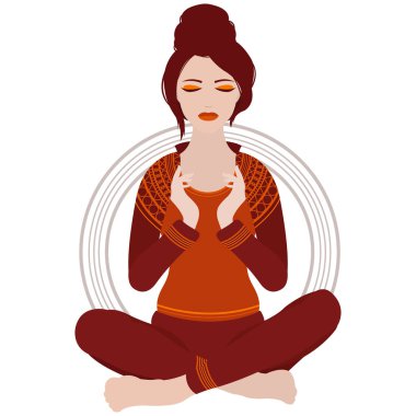 Kapalı gözler yoga lotus poz beyaz arka plan üzerinde meditasyon bir kadınla gösteren resim