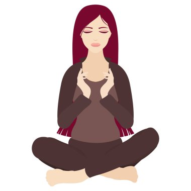Kapalı gözler yoga lotus poz beyaz arka plan üzerinde meditasyon bir kadınla gösteren resim
